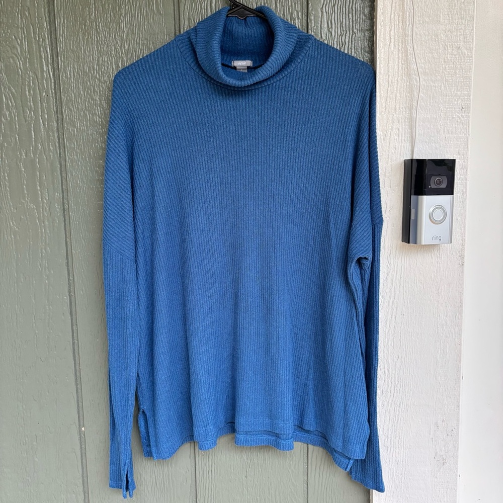 Aerie Ribbed Mock Neck Long Sleeve Oversized Sweater Top Womens Small Blue